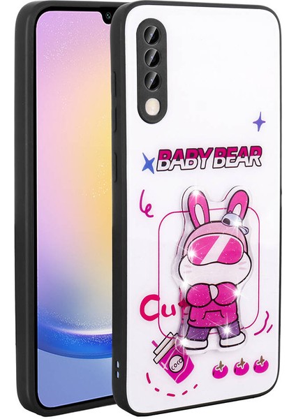 Galaxy A70 Kılıf Parlayan Kabartmalı Ikonik Figürlü Aden Amas Silikon Kapak-Beyaz