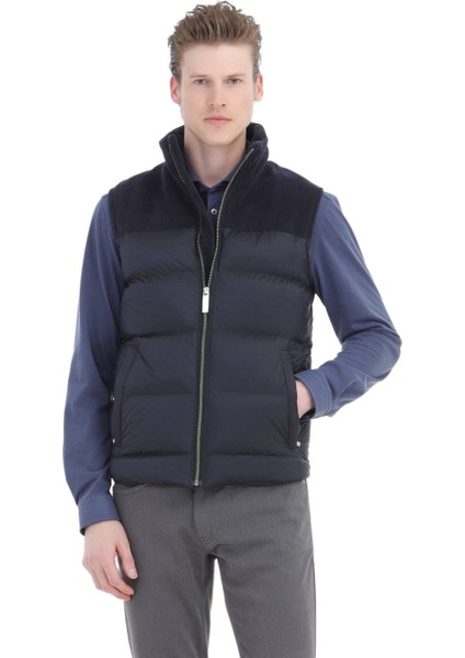 Lacivert Regular Fit Dik Yaka Casual Dokuma Spor Yelek