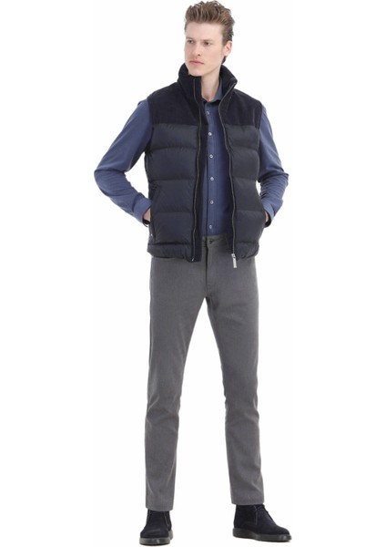 Lacivert Regular Fit Dik Yaka Casual Dokuma Spor Yelek