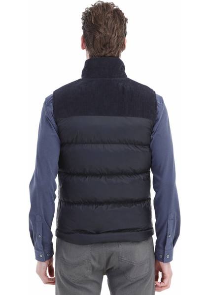 Lacivert Regular Fit Dik Yaka Casual Dokuma Spor Yelek