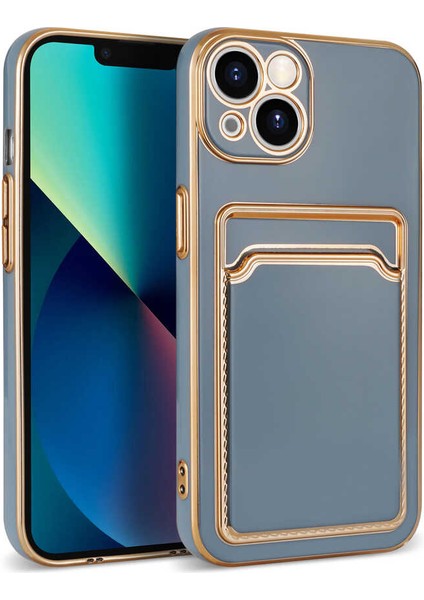 Apple iPhone 13 Kılıf Aden Bark Kartlıklı Kapak-Mavi