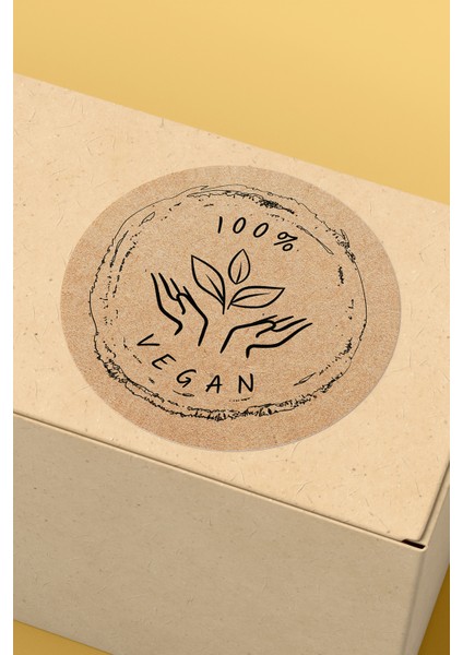 %100 Vegan Yazılı Kraft Desenli Sticker Paketleme Kargo Ambalaj Etiketi - 4X4CM 70 Adet Yuvarlak indirimleri