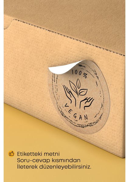 %100 Vegan Yazılı Kraft Desenli Sticker Paketleme Kargo Ambalaj Etiketi - 4X4CM 70 Adet Yuvarlak