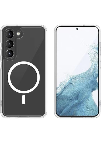 Galaxy S23 Plus Kılıf Magsafe Şarj Özellikli Şeffaf Sert Pc Aden Embos Kapak-Renksiz modelleri