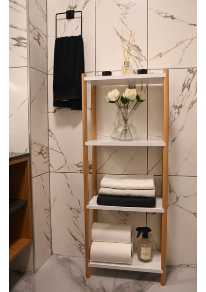 Beyaz Ahşap 4 Raflı Çiçeklik, Saksılık, Çiçek Standı, Dekoratif Raf , Çok Amaçlı Kullanım