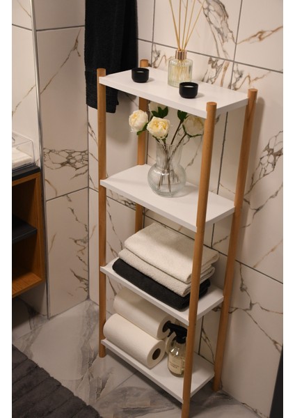 Beyaz Ahşap 4 Raflı Çiçeklik, Saksılık, Çiçek Standı, Dekoratif Raf , Çok Amaçlı Kullanım fiyatları