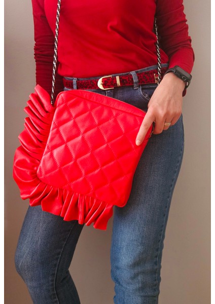 Narçiçeği Fırfırlı Hakiki Deri Çanta