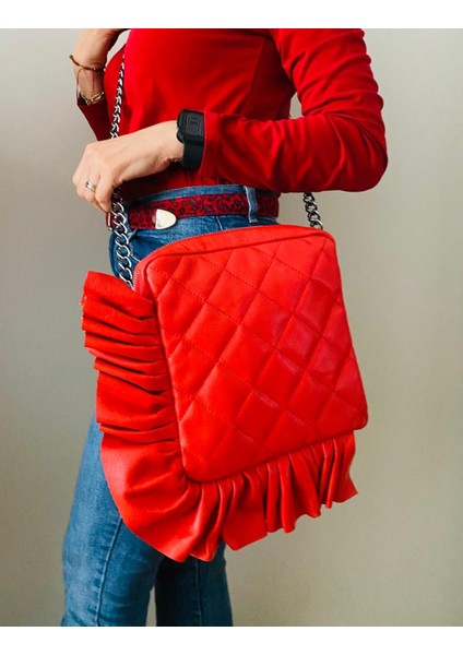 Narçiçeği Fırfırlı Hakiki Deri Çanta modelleri