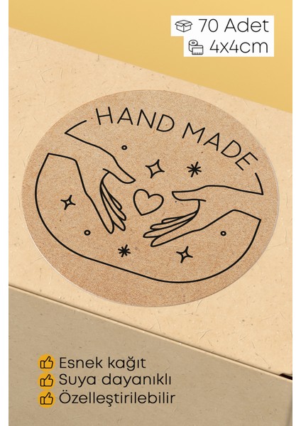 Hand Made Yazılı Sticker Paketleme Kargo Ambalaj Etiketi - 4X4CM 70 Adet