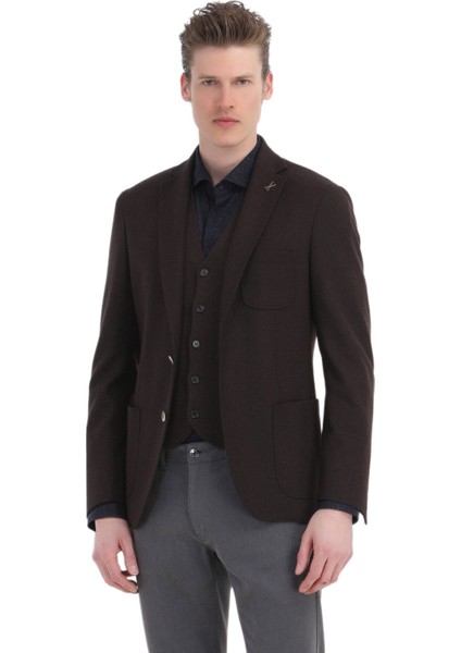 Kahverengi Regular Fit V Yaka Casual Örme Triko Yelek