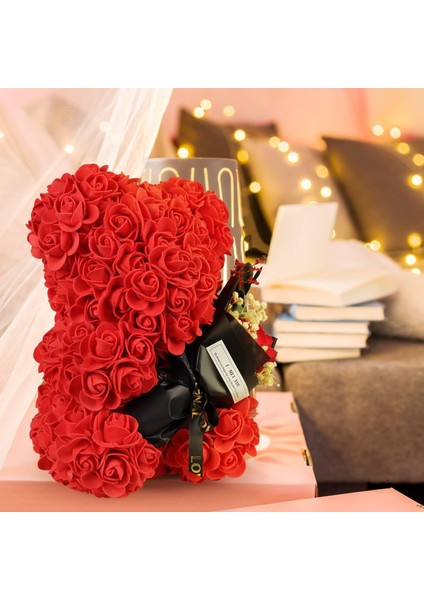 Kırmızı Gül Şeklinde Yapay Çiçeklerden Ayıcık ve Mini Buket Hediyelik Seti – Özel Hediye Kutusunda modelleri