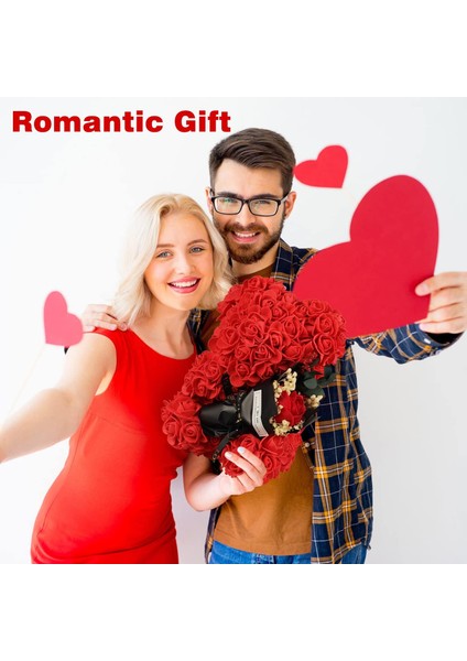 Kırmızı Gül Şeklinde Yapay Çiçeklerden Ayıcık ve Mini Buket Hediyelik Seti – Özel Hediye Kutusunda indirimleri