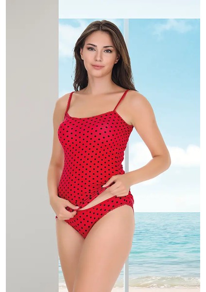 Lady Lingerie Puanlı Kırmızı Bayan Atlet Slip Takım