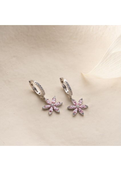 925 Ayar Gümüş Pembe Taşlı Çiçek Küpe fiyatları