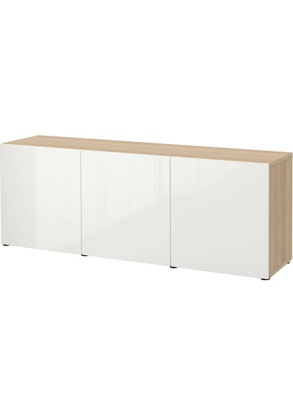 Besta Dolap Kombinasyonu Ağartılmış Meşe Görünümlü Parlak Cila Beyaz 180 x 42 x 65 cm Selsviken