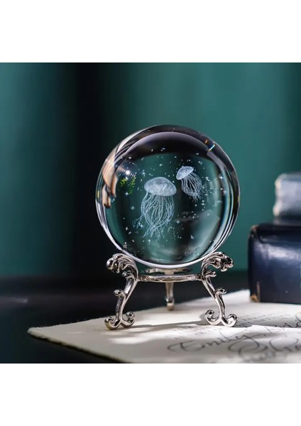 Metal Ayaklı Deniz Anası Tasarımlı 3D Cam Küre 6cm