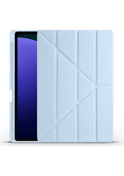 Galaxy Tab S9 Plus Kılıf Uyumlu Aden Tri Folding Kalem Bölmeli Standlı Kılıf-Mavi