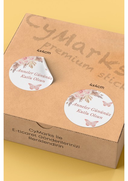 Anneler Gününüz Kutlu Olsun Yazılı Sticker Paketleme Kargo Ambalaj Etiketi - 4X4CM 70 Adet fiyatları