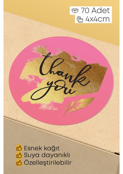 Thank You Yazılı Sticker Paketleme Kargo Ambalaj Etiketi - 4X4CM 70 Adet