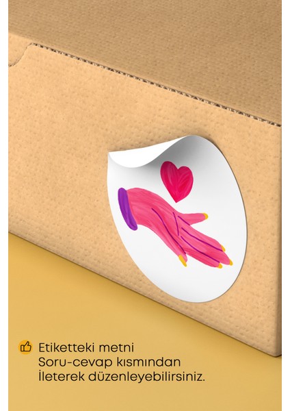 Kalp ve El Desenli Sticker Paketleme Kargo Ambalaj Etiketi - 4X4CM 70 Adet Yuvarlak modelleri
