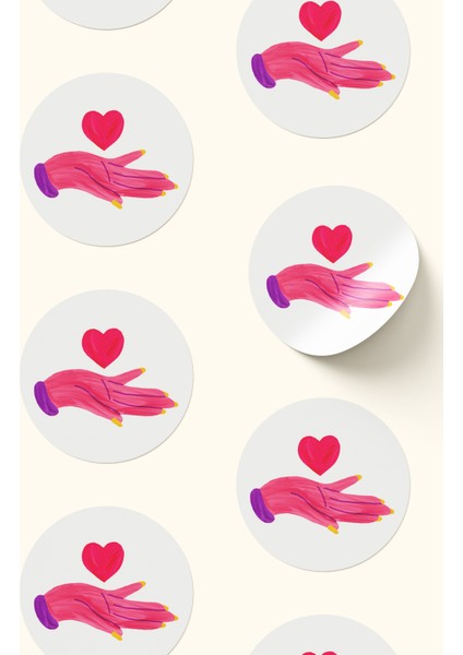 Kalp ve El Desenli Sticker Paketleme Kargo Ambalaj Etiketi - 4X4CM 70 Adet Yuvarlak fırsatları