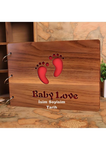 Kişiye Özel Isimli Ahşap Kapaklı Baby Love Temalı Kendin Yap Fotoğraf Albümü Hediyelik fırsatları