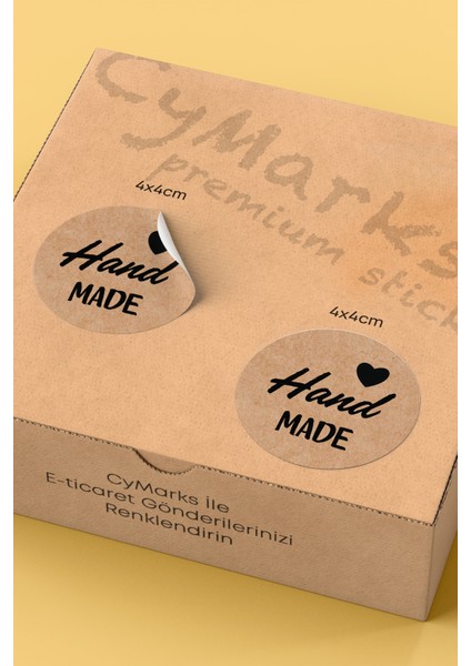 Hand Made - With Love Yazılı Sticker Paketleme Kargo Ambalaj Etiketi - 4X4CM 70 Adet Yuvarlak fiyatları