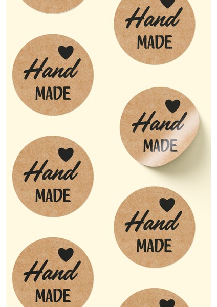 Hand Made - With Love Yazılı Sticker Paketleme Kargo Ambalaj Etiketi - 4X4CM 70 Adet Yuvarlak fırsatları