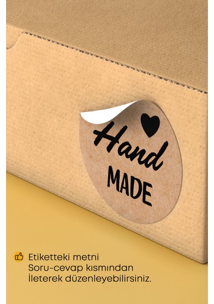 Hand Made - With Love Yazılı Sticker Paketleme Kargo Ambalaj Etiketi - 4X4CM 70 Adet Yuvarlak indirimleri