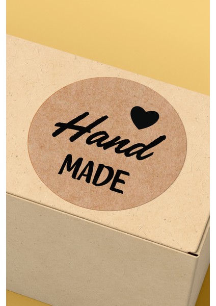 Hand Made - With Love Yazılı Sticker Paketleme Kargo Ambalaj Etiketi - 4X4CM 70 Adet Yuvarlak