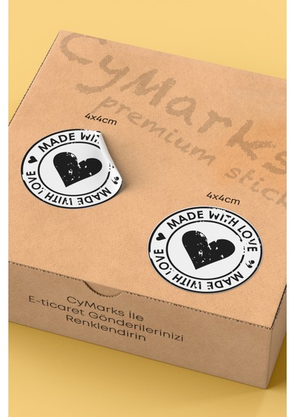 Made With Love Yazılı Sticker Paketleme Kargo Ambalaj Etiketi - 4X4CM 70 Adet Yuvarlak fiyatları