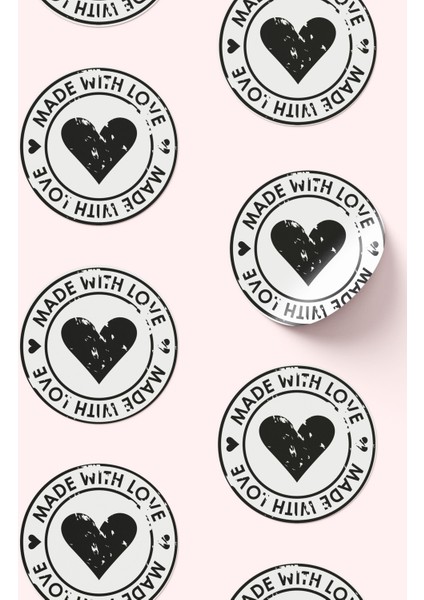 Made With Love Yazılı Sticker Paketleme Kargo Ambalaj Etiketi - 4X4CM 70 Adet Yuvarlak fırsatları