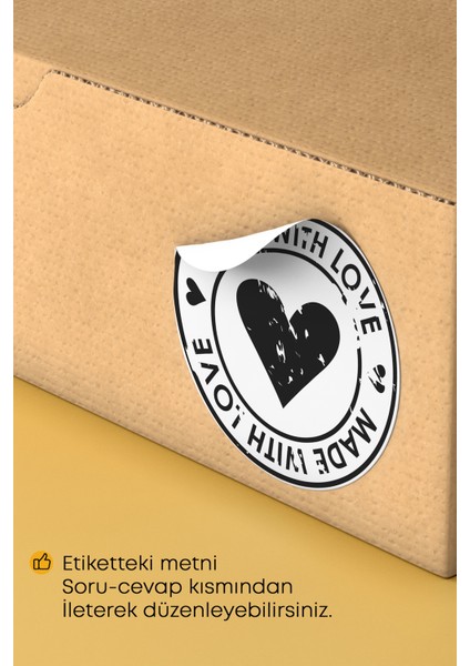 Made With Love Yazılı Sticker Paketleme Kargo Ambalaj Etiketi - 4X4CM 70 Adet Yuvarlak indirimleri
