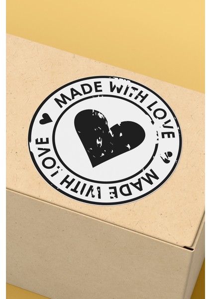 Made With Love Yazılı Sticker Paketleme Kargo Ambalaj Etiketi - 4X4CM 70 Adet Yuvarlak