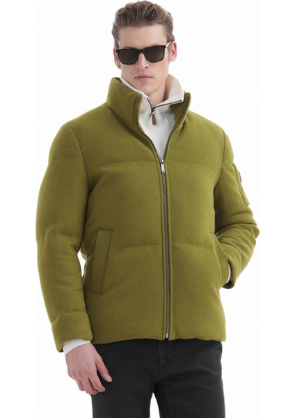 Yağ Yeşili Regular Fit Dik Yaka Casual Dokuma Mont