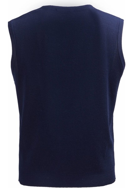 Lacivert Regular Fit V Yaka Casual Örme Triko Yelek