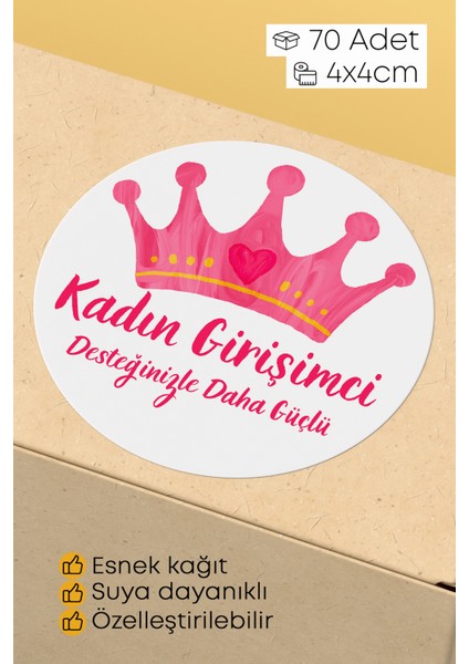 Kadının Girişimci Temalı Sticker Paketleme Kargo Ambalaj Etiketi - 4X4CM 70 Adet Yuvarlak
