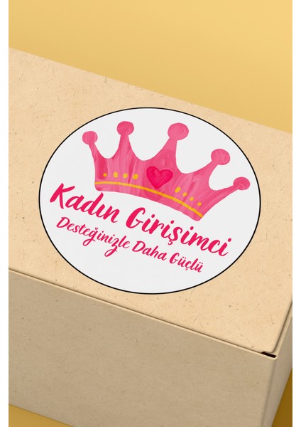 Kadının Girişimci Temalı Sticker Paketleme Kargo Ambalaj Etiketi - 4X4CM 70 Adet Yuvarlak