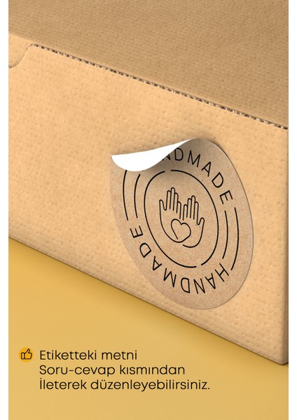 Hand Made Yazılı Sticker Paketleme Kargo Ambalaj Etiketi - 4X4CM 70 Adet Yuvarlak indirimleri