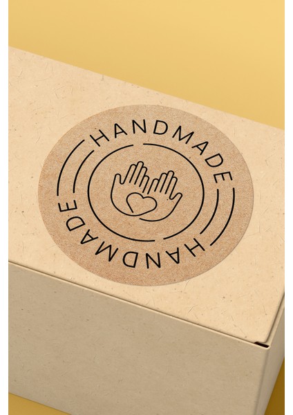 Hand Made Yazılı Sticker Paketleme Kargo Ambalaj Etiketi - 4X4CM 70 Adet Yuvarlak