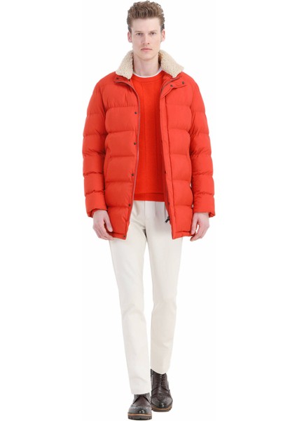 Turuncu Regular Fit Gömlek Yaka Casual Dokuma Kaban