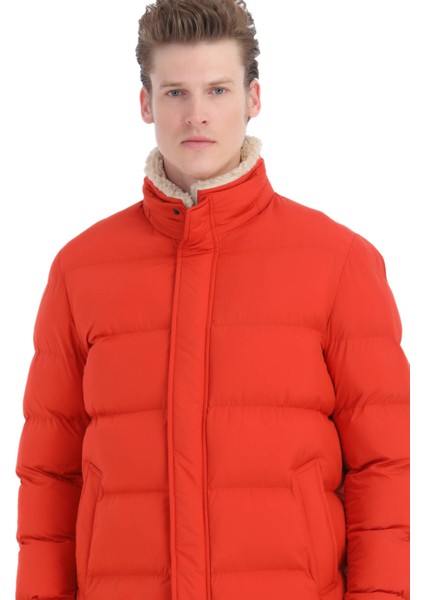 Turuncu Regular Fit Gömlek Yaka Casual Dokuma Kaban