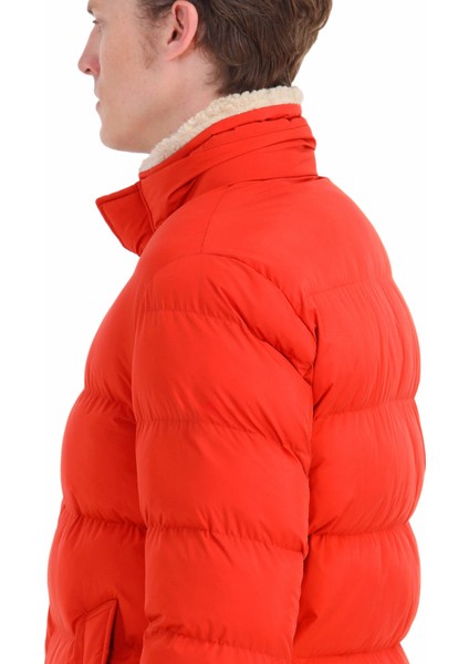 Turuncu Regular Fit Gömlek Yaka Casual Dokuma Kaban