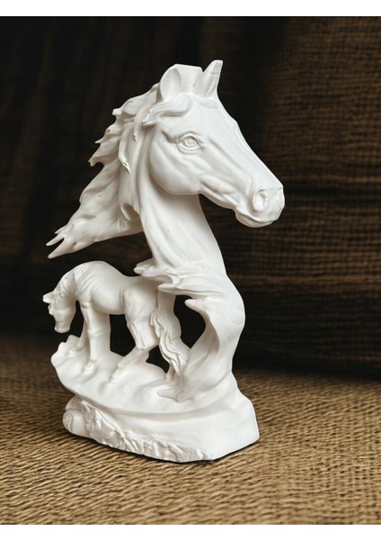 At Duvar Dekoru Heykel, Beyaz Renk Yüksek Kaliteli Malzeme El Yapımı Minimalist Heykel Duvar Dekoru, Hediyelik Duvar Dekoru, Ev Dekoru (12x8 cm)