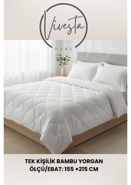 %100 Bambu Yorgan 155X215 cm | Doğal, Nefes Alabilir, Anti-Alerjik, Dört Mevsim Kullanım