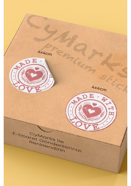 Made With Love Yazılı Sticker Paketleme Kargo Ambalaj Etiketi - 4X4CM 70 Adet Yuvarlak fiyatları