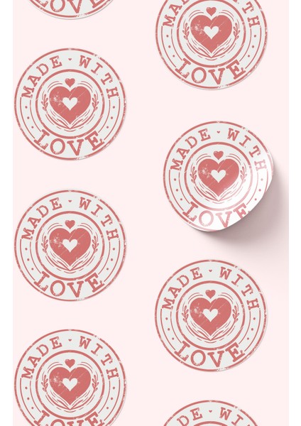 Made With Love Yazılı Sticker Paketleme Kargo Ambalaj Etiketi - 4X4CM 70 Adet Yuvarlak fırsatları