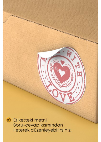 Made With Love Yazılı Sticker Paketleme Kargo Ambalaj Etiketi - 4X4CM 70 Adet Yuvarlak indirimleri