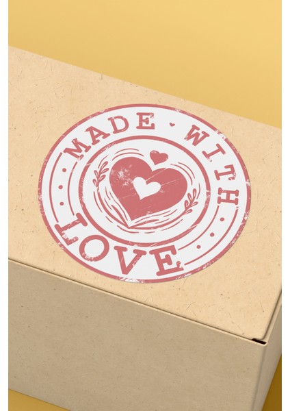 Made With Love Yazılı Sticker Paketleme Kargo Ambalaj Etiketi - 4X4CM 70 Adet Yuvarlak