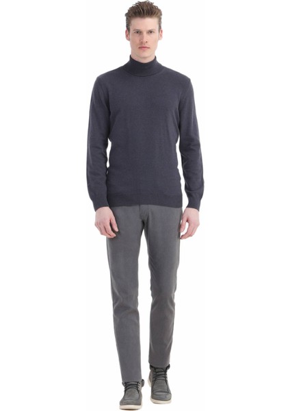 Mor Tam Balıkçı Yaka Jakarlı Yün Karışımlı Triko Kazak